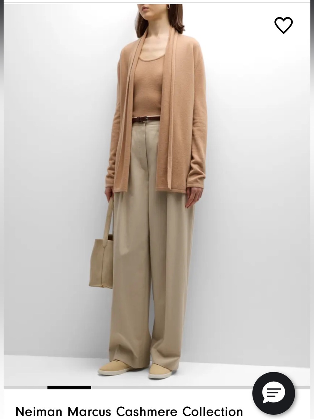 Neiman Marcus Cashmere Camel Tan Open Front Cowl Neck Minimalist CBK Cardigan L